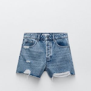 Zara High Rise Denim Shorts Mid-Blue